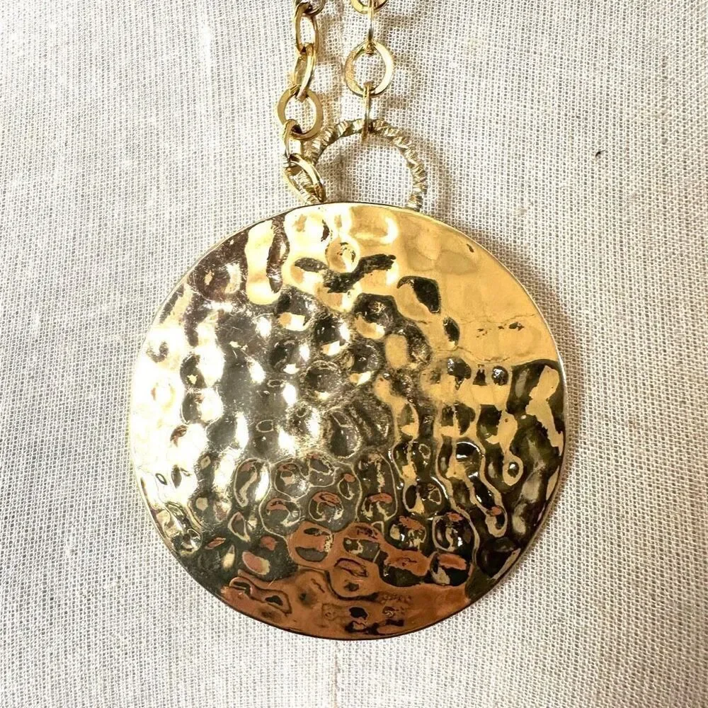 Gold tone colorful beaded pendant necklace